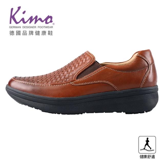 【Kimo】專利足弓支撐-牛皮編織休閒健康鞋 男鞋(棕 KBJWM027045)