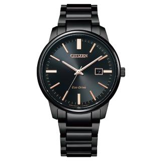 【CITIZEN 星辰】PAIR 對錶光動能鋼帶錶-黑色39mm(BM7527-89E)