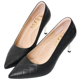 【Ann’S】嚮往的女人味-小香菱格紋小羊皮電鍍細跟尖頭高跟鞋7.5cm(黑)