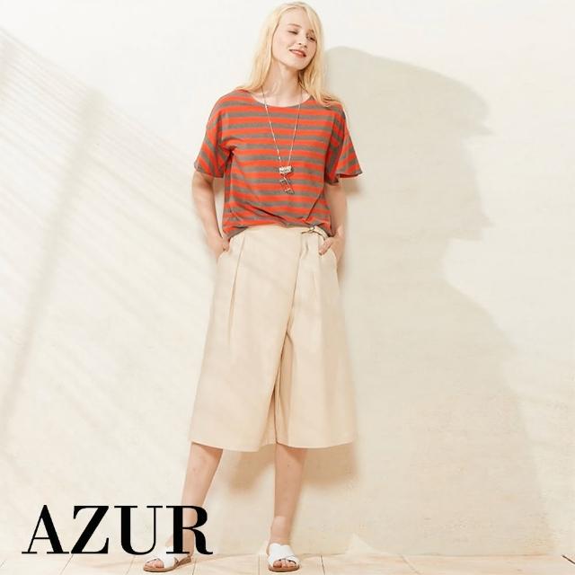 【AZUR】時尚側邊釦造型寬褲