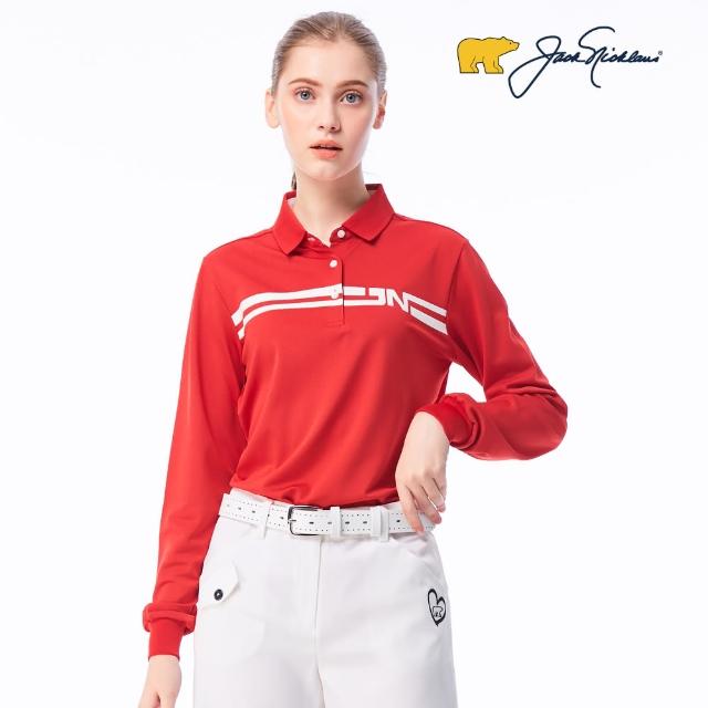 【Jack Nicklaus】金熊GOLF新款條紋印花吸濕排汗POLO衫/高爾夫球衫(紅色)