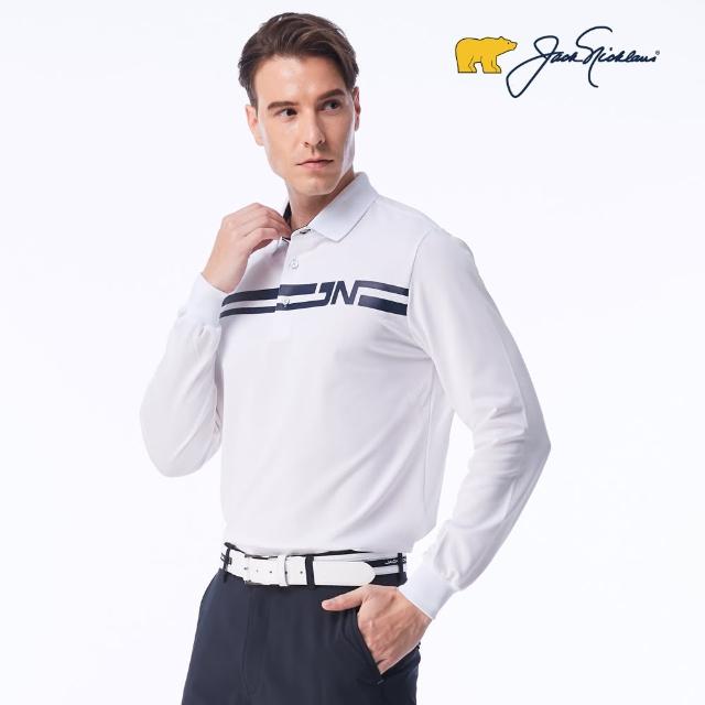 【Jack Nicklaus】金熊GOLF新款條紋印花吸濕排汗POLO衫/高爾夫球衫(白色)