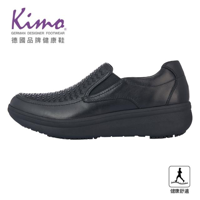 【Kimo】專利足弓支撐-牛皮編織休閒健康鞋 男鞋(黑 KBJWM027043)