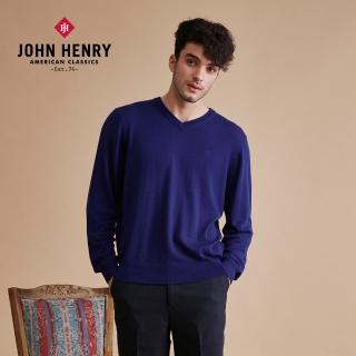 【JOHN HENRY】特級美麗諾羊毛V領毛衣-海軍藍