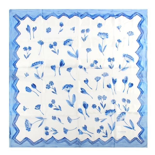 【LANVIN 浪凡】手繪風格花卉方型絲巾(藍色)