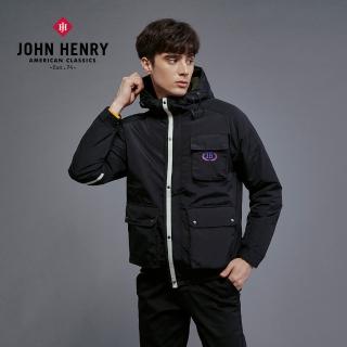 【JOHN HENRY】保暖防風連帽外套-黑