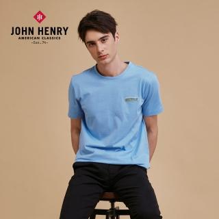 【JOHN HENRY】純棉布章刺繡短袖T恤-藍