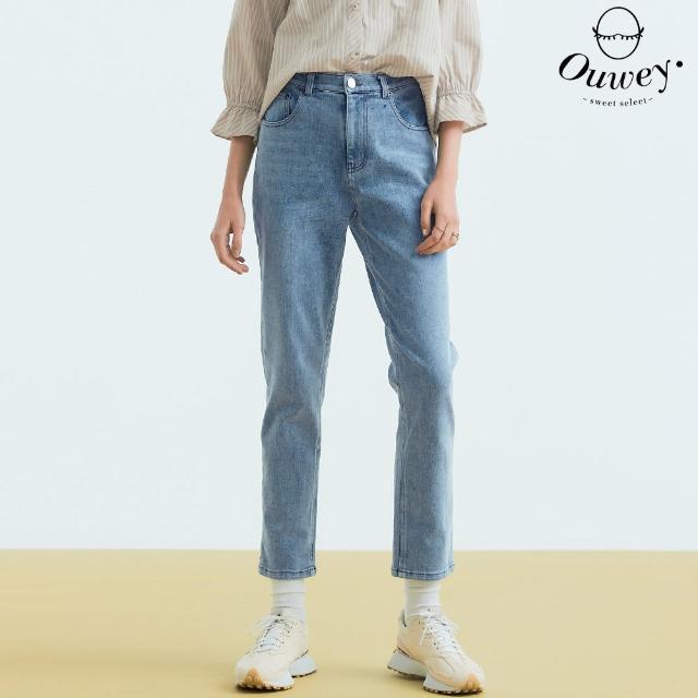 【OUWEY 歐薇】-5kg窄管牛仔長褲(淺藍色；S-L；3233328615)