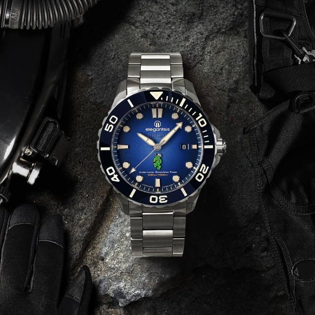 【elegantsis 愛樂時】海軍陸戰隊水中爆破中隊 漸層藍限量機械錶 套組(ELJX65AS-ROCMC-UDT)