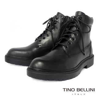 【TINO BELLINI 貝里尼】牛皮個性風側拉鍊綁帶軍裝靴-男 HM5T0002-1