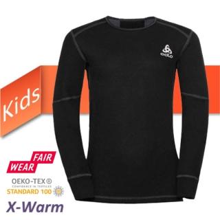 【ODLO】ACTIVE X-WARM ECO 兒童 專業機能型銀離子加強保暖圓領長袖衛生衣(159329 黑)
