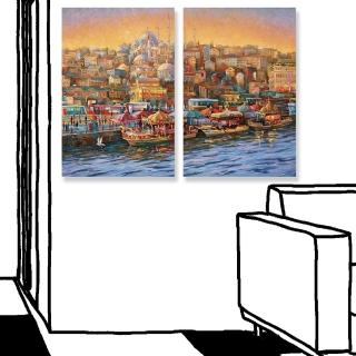 【24mama 掛畫】二聯式 油畫布 伊斯坦堡 金角灣 藝術 無框畫-40x60cm(金角灣)