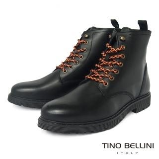 【TINO BELLINI 貝里尼】葡萄牙進口牛皮個性綁帶黑軍靴-男 HM6T0002-1