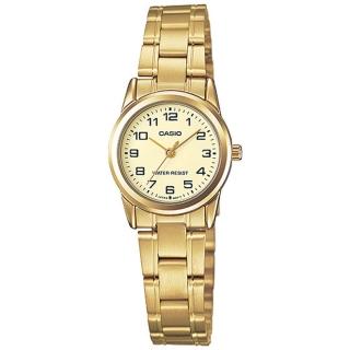 【CASIO 卡西歐】簡約優雅 復古時尚 數字刻度 不鏽鋼手錶 金色 25mm(LTP-V001G-9B)