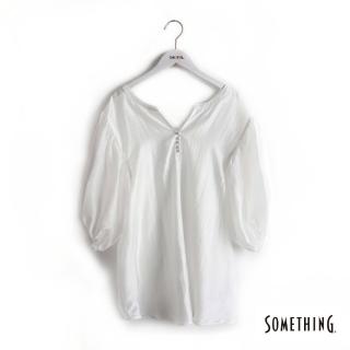 【SOMETHING】女裝 袖抽細摺微透膚襯衫(米白色)