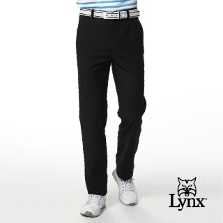 【Lynx Golf】男款彈性舒適混紡造型織帶基本款單折休閒長褲(黑色)