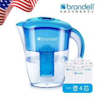 【Brondell】美國邦特爾極淨藍濾水壺+4入芯(共1壺4芯)