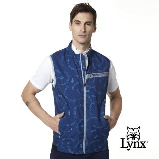 【Lynx Golf】男款滿版Lynx LXG印花造型配布拉鍊口袋無袖背心(藍色)