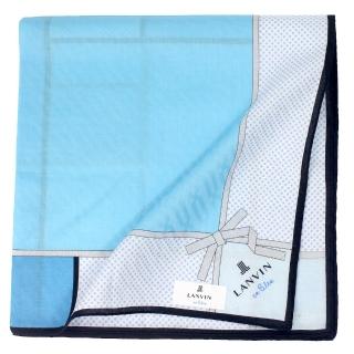 【LANVIN 浪凡】蝴蝶結 幾何方格純綿帕領巾(藍色)