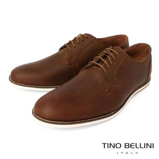 【TINO BELLINI 貝里尼】男款 素面皮革工藝綁帶休閒紳士鞋HM4T0004-6
