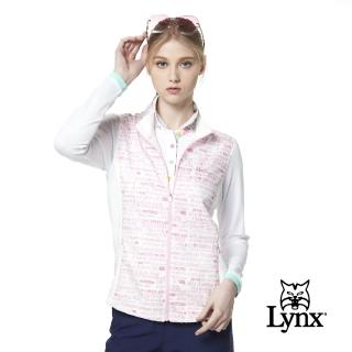 【Lynx Golf】女款輕潑水後背透氣設計文字印花無袖背心(白色)