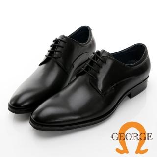 【GEORGE 喬治皮鞋】經典系列 真皮圓頭素面木紋紳士鞋 -黑 115014CZ