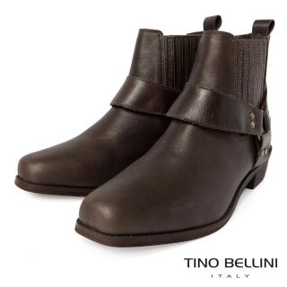 【TINO BELLINI 貝里尼】男款 牛皮粗曠率性方頭短筒靴HM5T0004-6(咖啡)