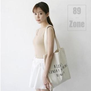 【89 zone】韓版文藝簡約字母 單肩包 帆布包 手提包(白)