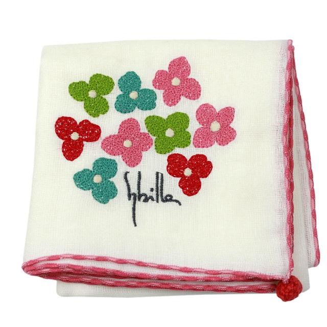 【Sybilla】繽紛小花立體刺繡棉質帕領巾(白色)