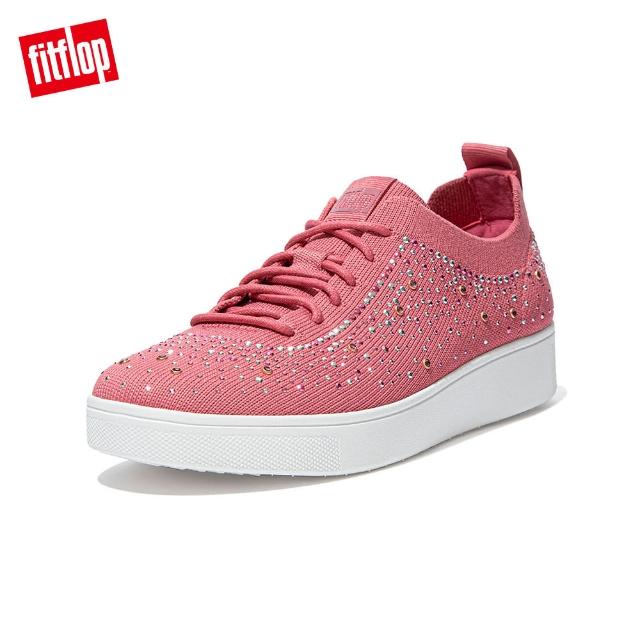 【FitFlop】RALLY OMBRE CRYSTAL KNIT SNEAKERS 運動風繫帶休閒鞋-女(深粉色)
