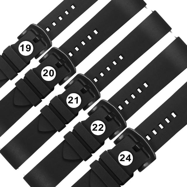 【Watchband】19.20.21.22.24 mm / 各品牌通用 快拆錶耳 輕盈舒適 矽膠錶帶 鍍黑不鏽鋼扣頭(黑色)