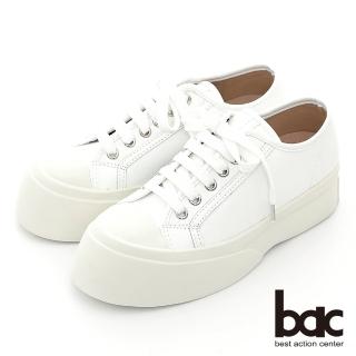 【bac】小清新風格大頭厚底綁帶平底鞋(白色)