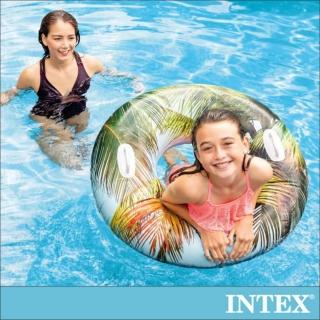 【INTEX】熱帶風格雙握把充氣泳圈-直徑97cm-3種款式可選_適9歲以上(58263)