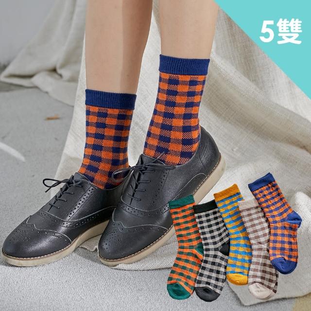 【Socks Form襪子瘋】5雙組-日系格紋學院風中筒襪
