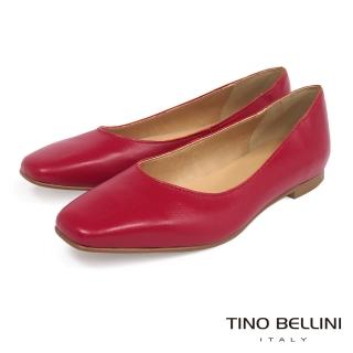 【TINO BELLINI 貝里尼】義大利進口摩登牛皮小方頭平底鞋FBT0012(紅)