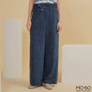 【MO-BO】斜襟造型反褶腰頭丹寧寬褲(褲子)