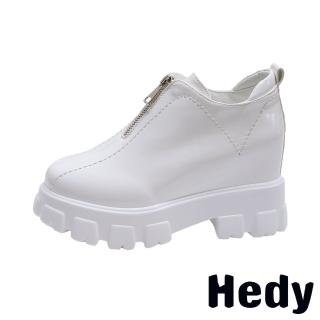 【Hedy】厚底休閒鞋 內增高休閒鞋/復古拉鍊造型粗跟厚底內增高百搭休閒鞋(白)