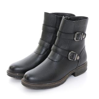 【CUMAR】中性簡約率性釦帶平底短靴(黑色)