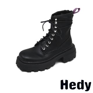 【Hedy】厚底馬丁靴 方頭馬丁靴/個性復古方頭撞色滾邊厚底時尚馬丁靴(黑)