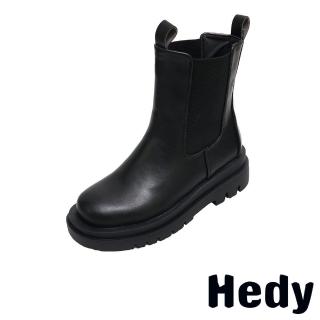 【Hedy】厚底靴 低跟短筒靴/時尚英倫風個性復古短筒切爾西靴(黑)
