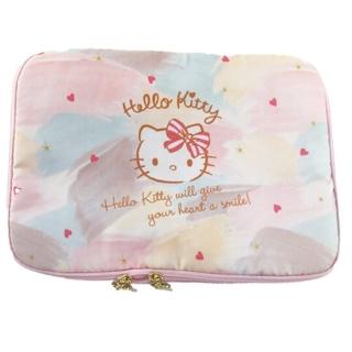 【小禮堂】Hello Kitty 尼龍單側手提化妝包 尼龍收納包 小物包 盥洗包 《粉黃渲染》