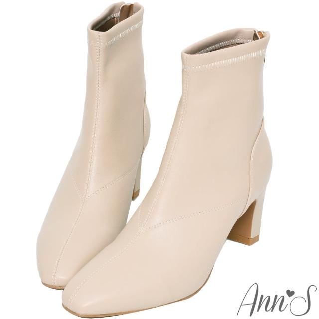 【Ann’S】充滿自信-美型貼腿剪裁方頭扁跟短靴6cm(杏灰)