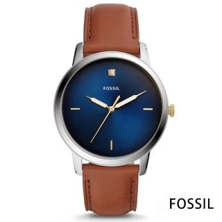 【FOSSIL】碳纖系列真鑽牛皮腕錶-藍色緞面錶盤x油蠟牛皮錶帶/44mm(FS5499)