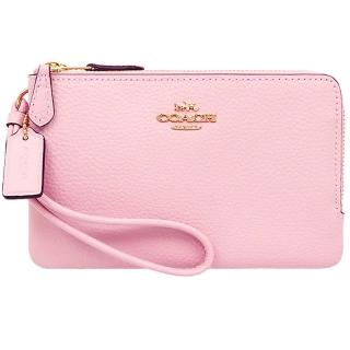 【COACH】粉紅皮革小款雙拉鍊手拿包