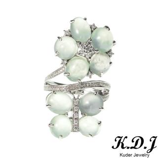 【K.D.J 圓融珠寶】比翼雙飛花開富貴翡翠戒指(18K鑲鑽.高冰放光蛋面)
