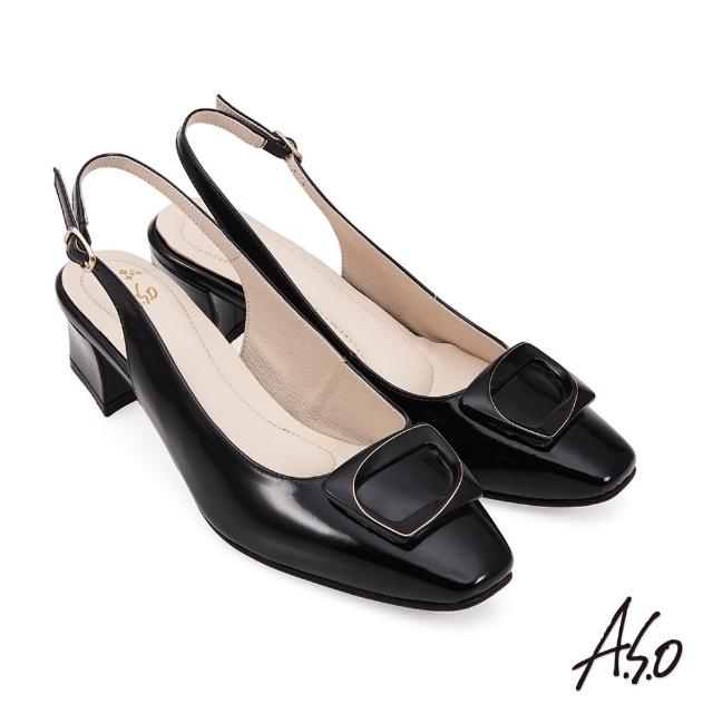 【A.S.O 阿瘦集團】職場通勤 健步美型時尚方釦中跟鞋(黑)