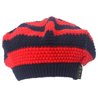 【agnes b.】時尚毛線編織紅藍橫條針織毛帽