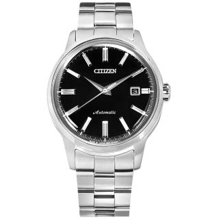 【CITIZEN 星辰】簡約紳士 機械錶 自動上鍊 礦石強化玻璃 日期顯示 不鏽鋼手錶 黑色 41mm(NK0000-95E)