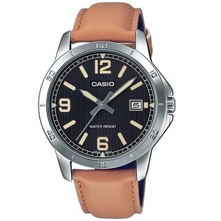 【CASIO 卡西歐】簡約指針石英錶 皮革錶帶 日常生活防水 日期顯示 MTP-V004L(MTP-V004L-1B2)