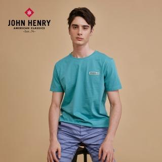 【JOHN HENRY】純棉布章刺繡短袖T恤-藍綠